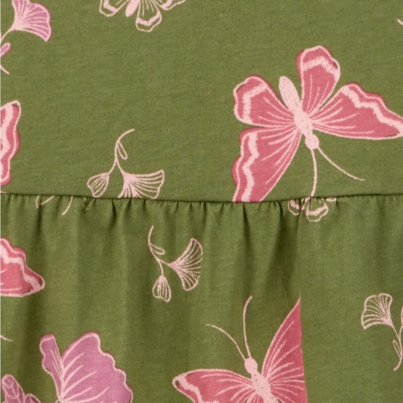 CARTERS NWT Girls Size 12 Olive Green Dress Pink Butterfly Print short sleeve - Picture 3 of 15